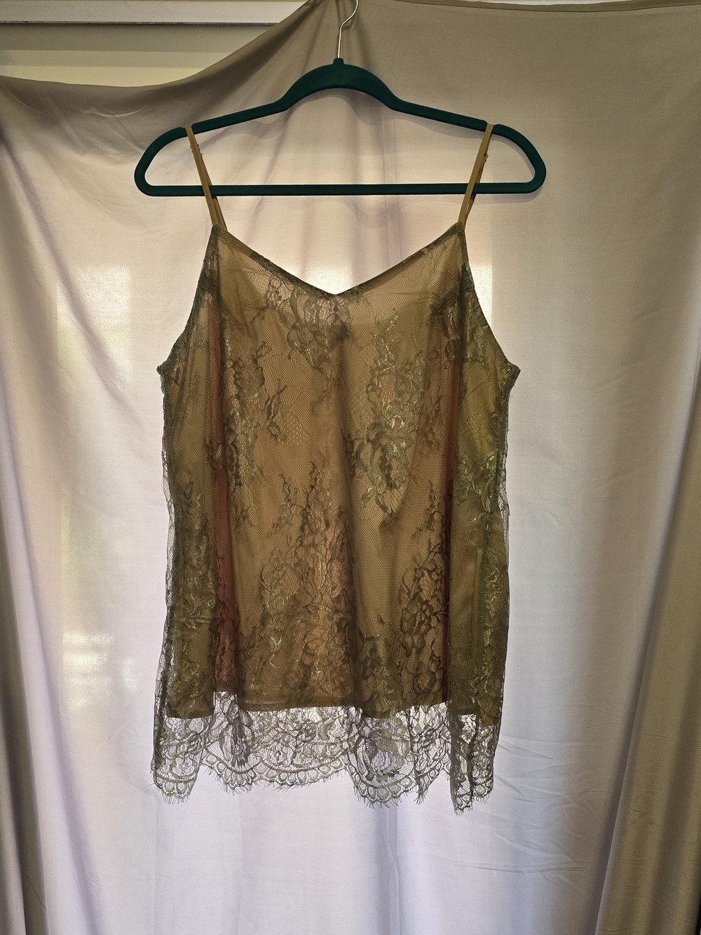SHEIN Light Blue And Tan Lace Sheer Cami Tank